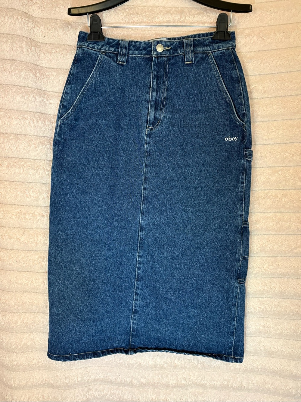 Obey Blue Denim High-Rise Jeans with Branded Button